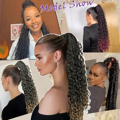 YOROSTAR 24 Inch Box Braid Ponytail Extensions (2pcs) - Natural Black