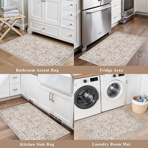 Non-Slip Washable Boho Kitchen Rug 2x3 - Soft Accent Mat for Entryway & Bathroom