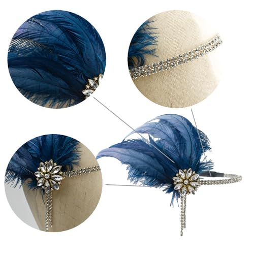 1920s Gatsby Feather Headband with Crystal Tassel - Flapper Hairpiece