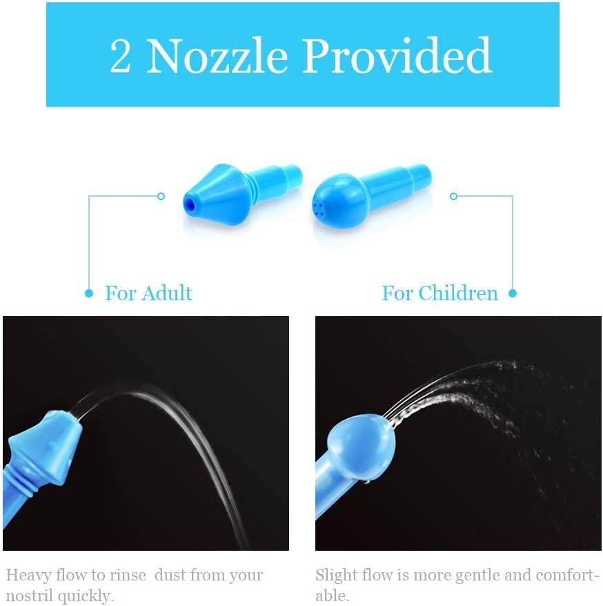 Neti Pot for Sinus Rinsing - Nasal Wash Bottle with Thermometer & 30 Salt Packets | 300ml, Blue