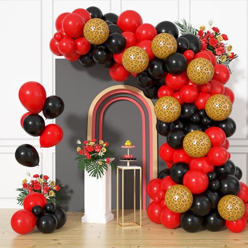 72pcs Red & Black Cheetah Print Balloons for Parties