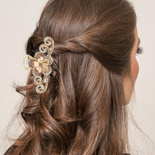 Ipetboom Vintage Rhinestone Hair Claw Clip - Large Alloy Hair Accessory with Pins, Pack of 1