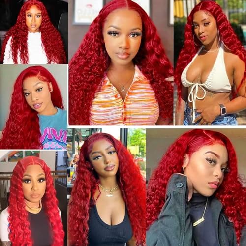 14 Inch Pure Red Deep Wave Human Hair Bundle for Quick Weave