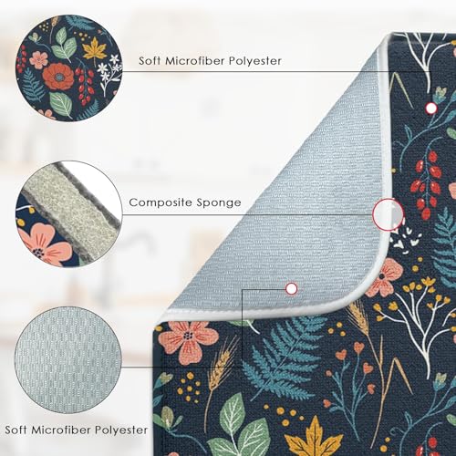 Sanwarm Absorbent Dish Drying Mat - 16" x 18" Floral Design