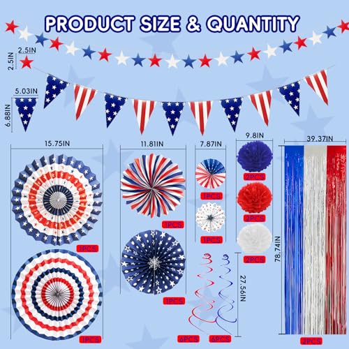28-Piece 4th of July Patriotic Decorations Set – Red, White & Blue