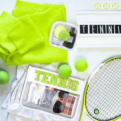 Tennis Theme Makeup Bag Set - 2 Clear Zipper Pouches for Women
