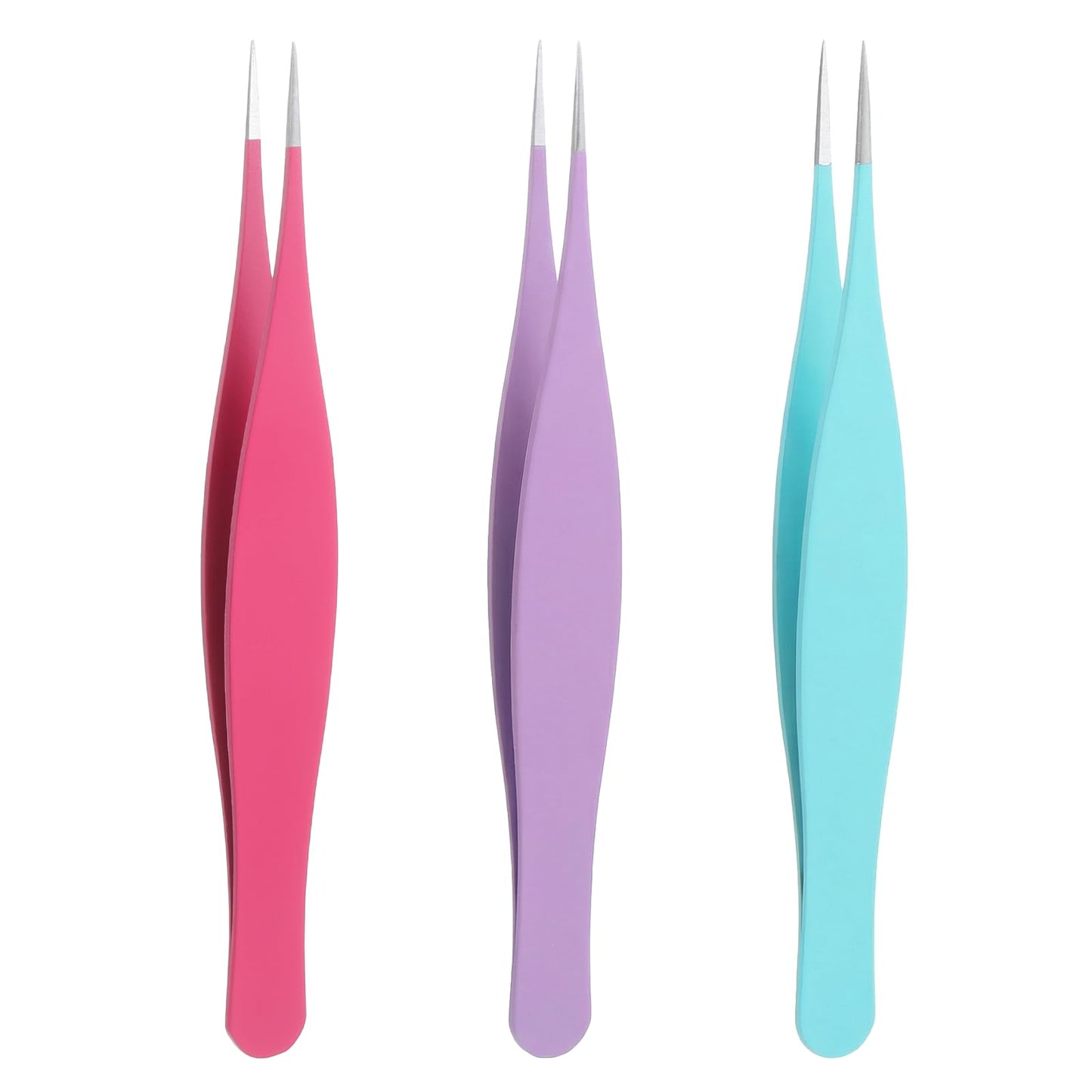 Dplolng 3 Pcs Needle Nose Tweezers,Fine Point Tweezers Stainless Steel Pointed Tweezer Pointy Ingrown Hair Tweezer for Facial Hair Eyebrow Remover,3 Colors