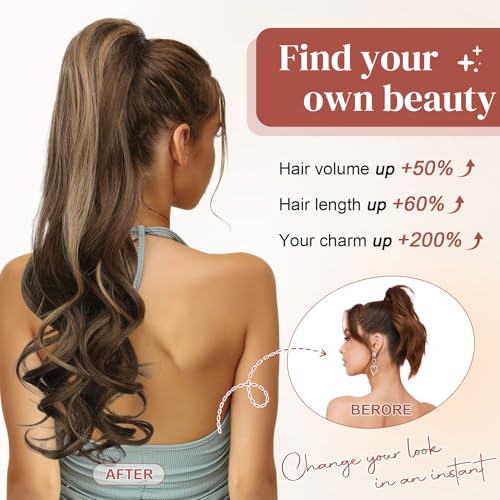 LONAI 24-Inch Curly Wavy Claw Clip Ponytail Extension - Dark Chocolate Brown