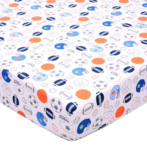 UOMNY Sports Fitted Crib Sheet for Boys - Basketball & Football Print
