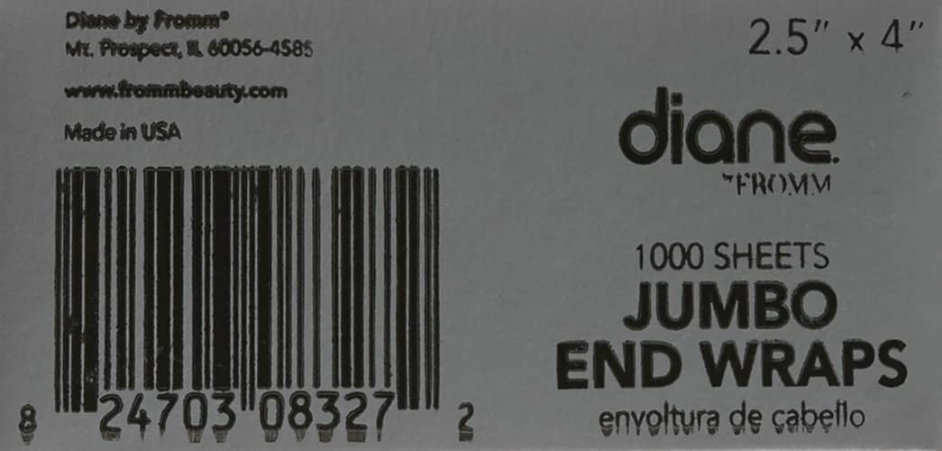 Diane Jumbo End Wraps - 1000 Pack for Hair Styling | Large 2.5” x 4” White