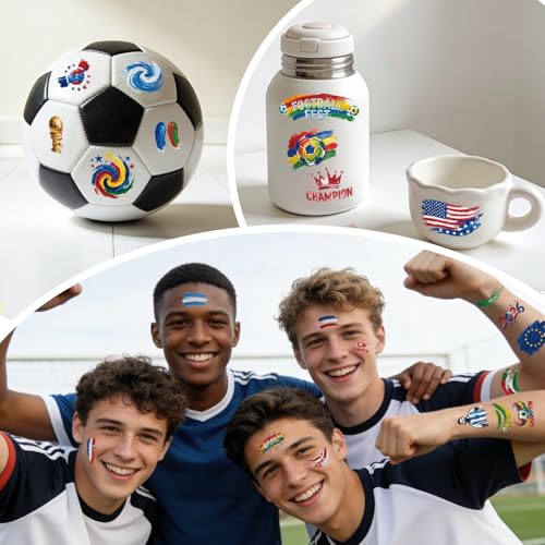 Awinmay Multicolor Soccer Tattoos 45 Pcs World Cup Temporary Body Stickers for Kids & Teens