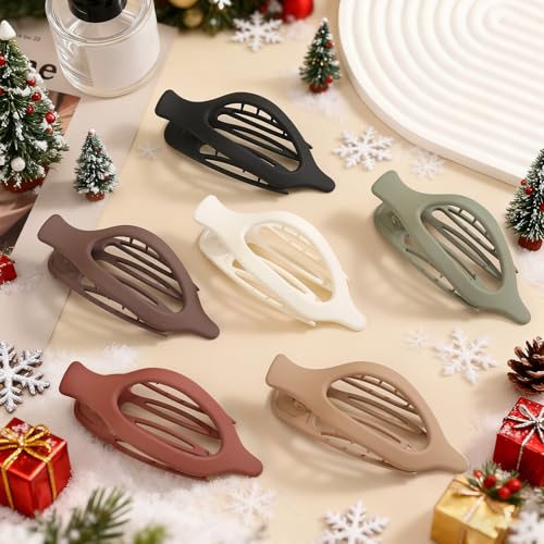 6 Packs French Flat Claw Clips for Strong Hold - Wine Red