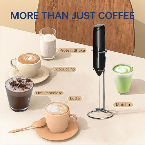 YSSOA Electric Milk Frother with Stainless Steel Stand - Battery Operated Whisk for Coffee, Latte, Matcha, Hot Chocolate
