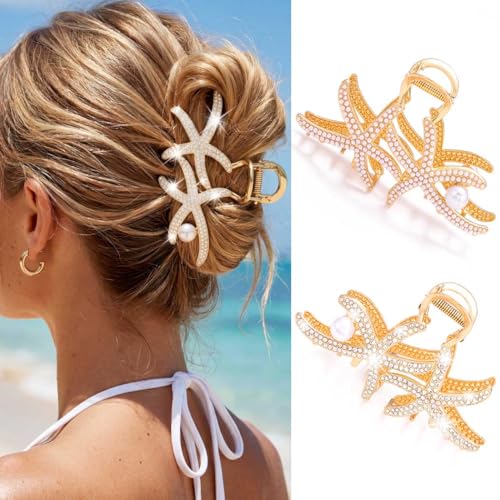 Beach Hair Clips Gold Starfish Claw Clips Set of 2