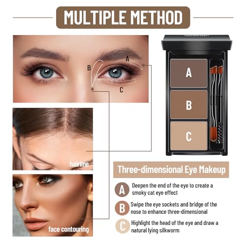 HOSAILY Waterproof Eyebrow Powder Kit with 3 Shades & Brushes