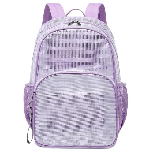 mygreen Clear Backpack - 17 Inch Multi-Pocket PVC Bookbag, Purple