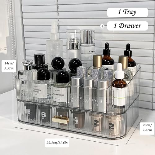 Cendray Makeup Organizer with Drawers, Stackable Clear Tray – Large Cosmetic Storage