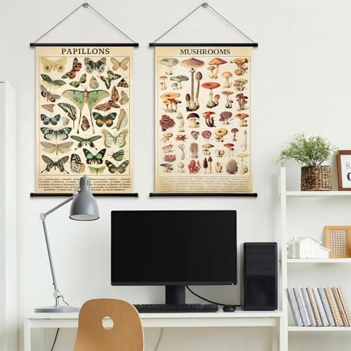 Vintage Mushroom & Butterfly Wall Art Posters - 2 Pack