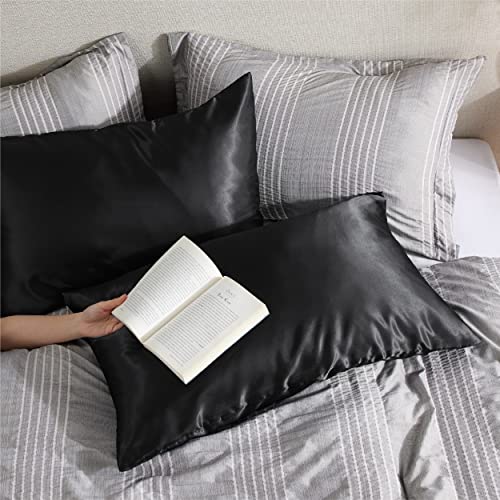 Bedsure Satin Pillowcase Set, 20x26 Inches, Black - Soft & Silky for Hair & Skin