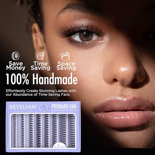 BEYELIAN 10D Premade Volume Eyelash Extensions, 500 Loose Fans, C Curl