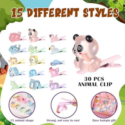 30 Glow in the Dark Rave Hair Clips for Women - Animal Designs