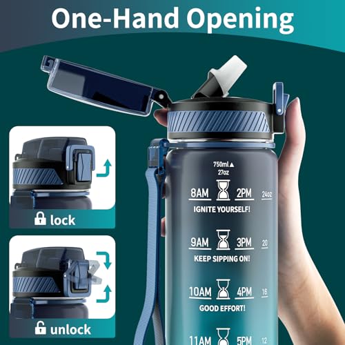QLUR 27oz Motivational Water Bottle with Straw - BPA Free, Leakproof