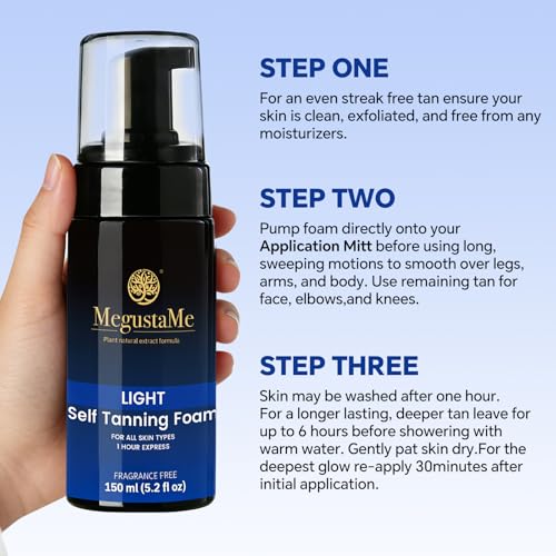 MegustaMe Blue Self Tanning Foam 1 Hour Express Sunless Tan, Natural Light Bronze