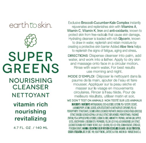 Earth To Skin Super Greens Nourishing Face Cleanser 4.73 Fl Oz (Pack of 2)