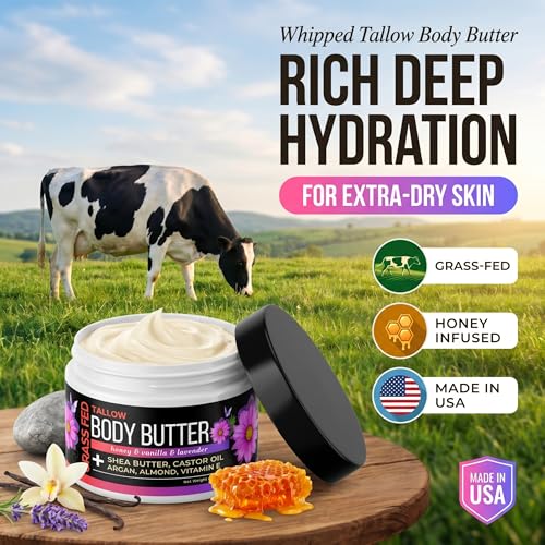 SELFWISE Beef Tallow Body Butter - Hydrating Whipped Balm for Dry Skin