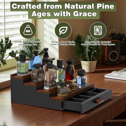 4 Tier Black Walnut Wooden Perfume Organizer with Drawer