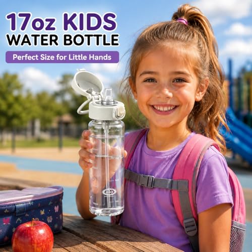 GOPPUS 17oz Kids Water Bottle with Straw - Leakproof & BPA-Free