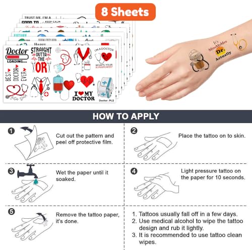 Doctor Tattoos for Kids - 96 PCS Medical & Nurse Themed Temporary Tattoos - Party Favors & Classroom Rewards