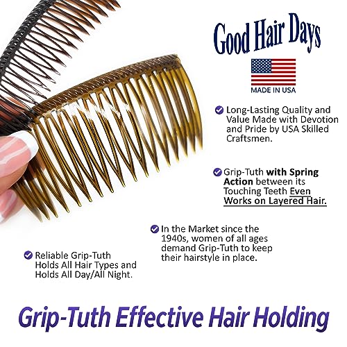 Good Hair Days Grip-Tuth 2.75" Side Combs - Secure Hold, 2 Pack
