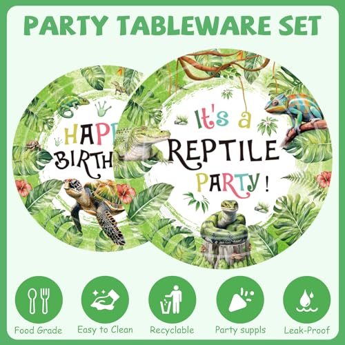 Reptile Theme Party Supplies Set for 24 - Plates, Napkins & Forks