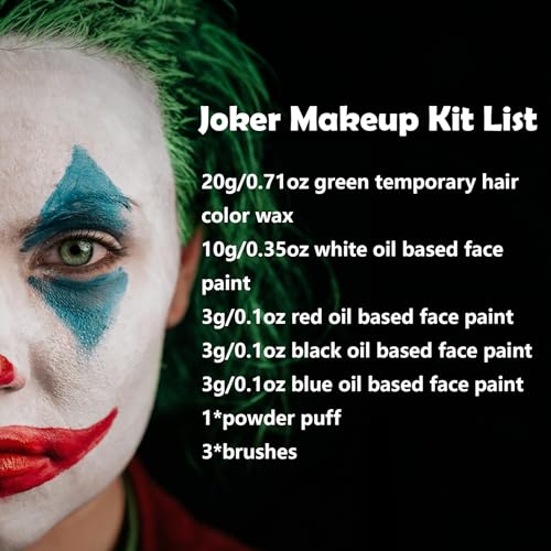 Joker Clown Makeup Kit with Face Paint & Blue Brushes - Halloween Cosplay