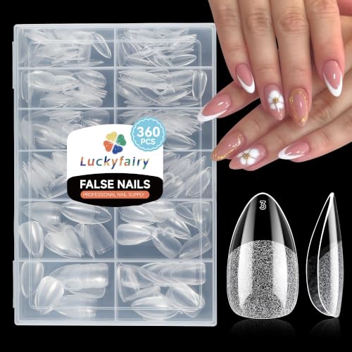 Luckyfairy Short Almond Nail Tips A-ShortAlmond 360PCS Soft Gel False Nails