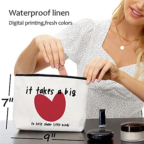 Big Heart Graduation Makeup Bag, Multicolor Blue Leaves, 9x7 in