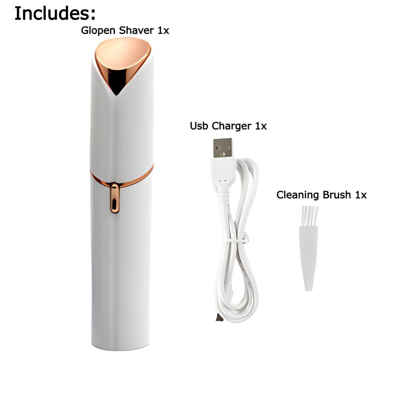 Glowpen Mini Facial Hair Trimmer for Women, USB Rechargeable, Portable Painless Hair Removal Tool, Unisex Face & Lip Grooming Device, White