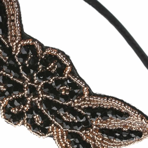 Black Vintage Beaded 1920s Flapper Headband for Women Bridal Party Looks