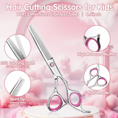 Genpai Toddler Haircut Scissors Kit Black & Pink - Safe 11-Piece Grooming Set