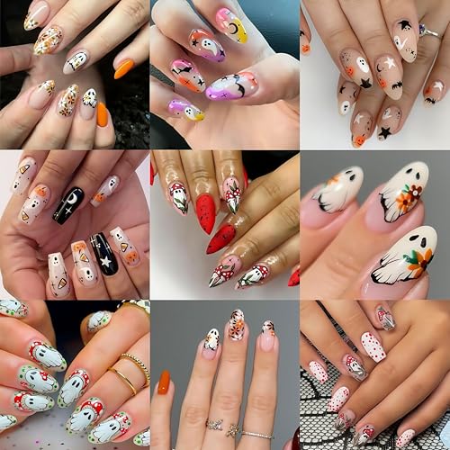 Quezadyl 8Pcs Halloween Ghost & Bat Nail Stickers - 3D Spooky Nail Decals for Women