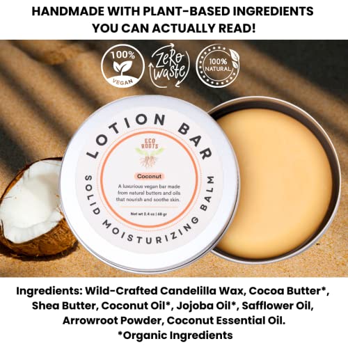 ECO ROOTS Coconut Solid Lotion Bar | Vegan Moisturizer in Tin