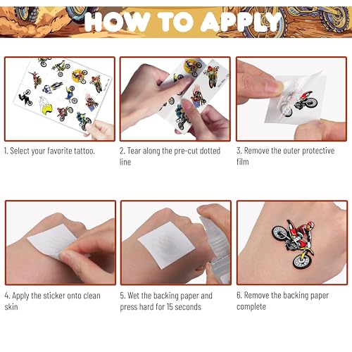 Dirt Bike Temporary Tattoos - 96 PCS for Kids Birthday Parties