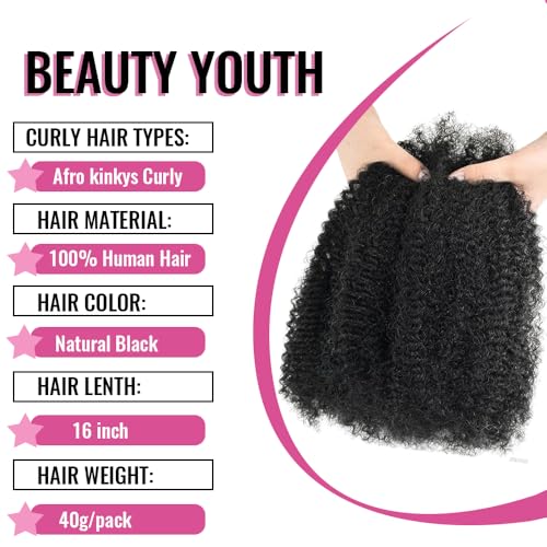 BestAphrohair 16 Inch Afro Kinky Bulk Human Hair - 2 Bundles, 4C Curly