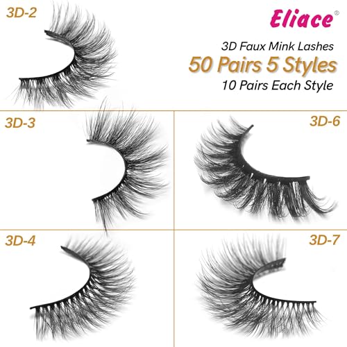 Eliace 50 Pairs Wispy Cat Eye False Eyelashes - 14mm Faux Mink Strip Lashes