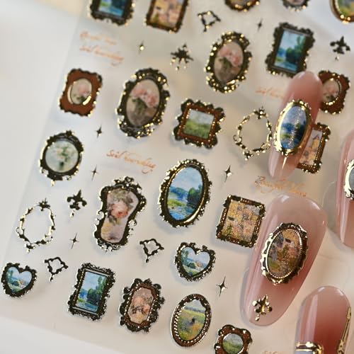 Cestsiren Golden Frame Nail Art Stickers - Vintage Self-Adhesive Decals