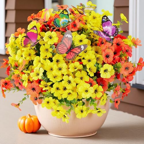 20 Bundles UV-Resistant Artificial Fall Flowers with Butterflies