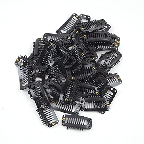 50 Pcs 32mm Black Hair Extension Clips with 9 Teeth for Wigs & Hair Extensions