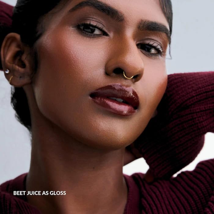Hydrating Glossy Fruit Lip Stain - Beet Juice Deep Berry | 0.11 oz, Long-Lasting Vegan Tint