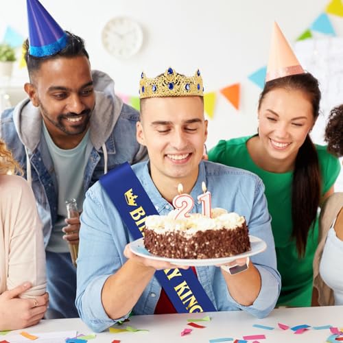 Gold-Blue Birthday King Crown Headband Accessories Set